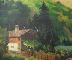 Plangár jelzéssel: Alpesi tó. Olaj, vászon, sérült, fakeretben. 59x95 cm KIZÁRÓLAG SZEMÉLYES ÁTVÉTEL...