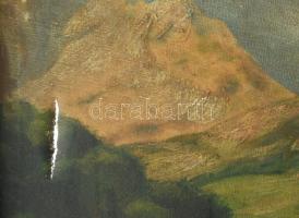 Plangár jelzéssel: Alpesi tó. Olaj, vászon, sérült, fakeretben. 59x95 cm KIZÁRÓLAG SZEMÉLYES ÁTVÉTEL...