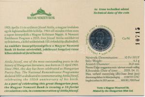 2005. 10Ft Cu-Ni "József Attila" sorszámozott emléklapon, "10715" sorszámmal T:U...