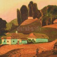 Pataky Béla (1932-2023): Dombos táj emberekkel és kutyával, 1978. Olaj, farost, jelezve jobbra lent,...