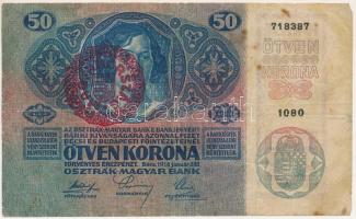 1914. 50K piros "MAGYARORSZÁG" felülbélyegzéssel T:VG folt
Adamo K24B