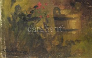 Olvashatatlan (Pásztor?) jelzéssel: Táborozók. Olaj, vászon. Sérült. 48,5x69 cm