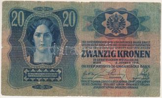 1913. 20K piros "MAGYARORSZÁG" felülbélyegzéssel T:VG szakadások