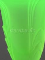 cca 1880-1900, Szecessziós uránnal színezett kisváza. Szecessziós mintával, jelzés nélkül, savmarato...