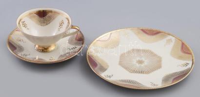 Bavaria vintage reggeliző szett, gazdagon aranyozott mintával, jelzett, d: 20 cm