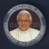 Vatikán 2005. XVI. Benedek pápa ezüstözött fém multicolor emlékérem (40mm) T:PP Vatican 2005. Pope Benedict XVI silver-plated multicolour medallion (40mm) C:PP