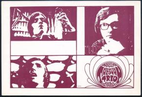 Tolcsvay-trió tagjainak aláírása egy őket ábrázoló nyomtatványon