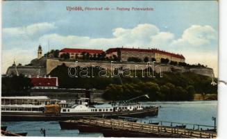 1917 Újvidék, Novi Sad; Pétervárad vára, &quot;ALBRECHT&quot; gőzös, hajóhíd. Urbán Ignác kiadása / Petrovaradin / fortress, steamship, pontoon bridge (lyukak / pinholes)