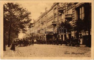 1918 Vilnius, Wilna; Georgstrasse, Hotel Bristol / street, horse chariots (EK)