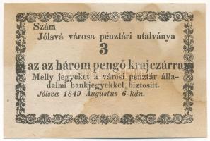 Jólsva 1849. 3kr, &quot;Jólsvá&quot; hiba T:XF hajtatlan, foltos C:VF Adamo JÓL-1.2