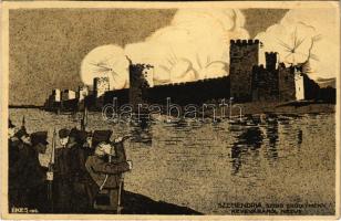 1917 Szemendria, szerb erődítmény Keveváráról nézve. osztrák-magyar katonai művészlap / castle in Smederovo from Kovin. K.u.k. Austro-Hungarian military art s: Ékes