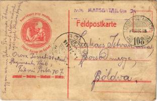 1915 Nasz cesarz przy modlitwie / Unser Kaiser im Gebet. Feldpostkarte / Osztrák-magyar tábori postai levelezőlap Ferenc Józseffel / WWI K.u.k. military field post with Franz Joseph (szakadások / tears)