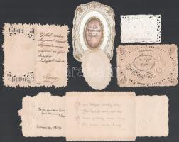 cca 1880-1890 5 db csipkés litho üdvözlőkártya. Újév, stb