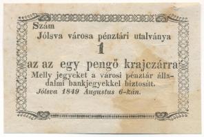 Jólsva 1849. 1kr vízjeles papíron T:VF kis lyuk, foltos Adamo JÓL-1.1