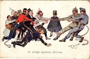 Das europäische Gleichgewicht 1914 / Az európai egyensúly 1914-ben / WWI Austro-Hungarian K.u.K. military art postcard, Entente mocking propaganda, humour. M. Munk Wien Nr. 935. s: Theodor Zasche (EB)