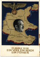 1938 März 13. Ein Volk, ein Reich, ein Führer! / Adolf Hitler, NSDAP German Nazi Party propaganda, map, swastika. 6 Ga. s: Professor Richard Klein + &quot;Am 10. April dem Führer dein &quot;Ja&quot;&quot; So. Stpl. (fl)