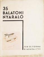 35 balatoni nyaraló. Benne: [Komor János]: Hogyan építünk - hogyan kellene a Balaton partján építeni. [Bp.], 1931, Tér és Forma, 1-28 p. Gazdag fekete-fehér képanyaggal, köztük rengeteg tervrajzzal illusztrált. A tervrajzok között Kozma Lajos, Komor Marcell (!), Antal Dezső, Árkay Bertalan, Arvé és Gerstenberger, Csáky István, Heim Ernő, Hikisch Rezső, Jakabffy Zoltán, Kiss Tibor, Komor János, Dr. Kotsis Endre, Dr. Kotsis Iván, Krén Ferenc, Kraucsun Virgil, Masirevich György és Kaffka Péter, Molnár Farkas, Müller Pál, Orbán Ferenc, Pénzes Géza, Sándor József, Szende László, Thomas Antal, Tóth János, Weichinger Károly, és Kózsa Zoltán építészek munkáival. Feltehetőleg különlenyomat, az oldalszámokat átragasztották, de néhol már lepottyogott, így alatta az eredeti számozás néhol elő tűnik [eredeti 41-68 p. lehet.] Kiadói papírkötés, foltos borítóval, az elülső borító és néhány lap alján szöveget nem érintő szakadással, (címlaphiány?), a füzet elvált a borítótól! Rendkívül ritka!