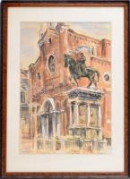 Udvary Pál (1900-1987): Velence. Akvarell, papír, jelzett, üvegezett fakeretben, 48x33 cm