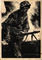 Männer der Waffen SS LMG Schütze / WWII German Nazi military art s: Prof. Wilh. Petersen (creases)