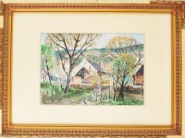 Udvary Pál (1900-1987): Badacsony. Akvarell, papír, jelzett, üvegezett sérült fakeretben, 30x45 cm