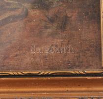 Olvashatatlan jelzéssel: 2 db festmény: kenyérárús lány, kutyák. Olaj, fatábla, jelzett, üvegezett f...