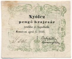 Komárom / Várbeli Hivatal 1849.04.06. 8kr vízjeles papíron T:F Adamo KOM-2.1