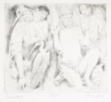 Pituk József Viktórián (1906-1991): Remeték. Rézkarc, papír, jelzett, üvegezett keretben, 24×31 cm