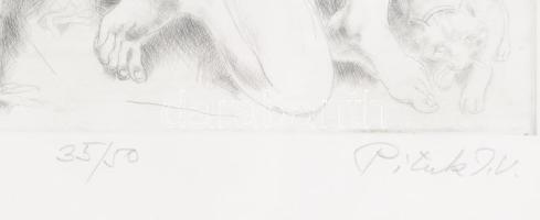 Pituk József Viktórián (1906-1991): Remeték. Rézkarc, papír, jelzett, üvegezett keretben, 24×31 cm