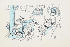 Szegő Gizi (1902-1985): össz. 12 db karikatúra. Tus, akvarell, papír, mindegyik jelzett és hátoldalá...