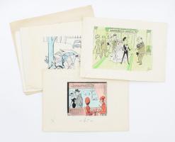 Szegő Gizi (1902-1985): össz. 12 db karikatúra. Tus, akvarell, papír, mindegyik jelzett és hátoldalá...