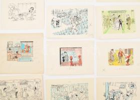 Szegő Gizi (1902-1985): össz. 12 db karikatúra. Tus, akvarell, papír, mindegyik jelzett és hátoldalá...
