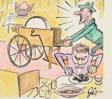 Szegő Gizi (1902-1985): össz. 12 db karikatúra. Tus, akvarell, papír, mindegyik jelzett és hátoldalá...