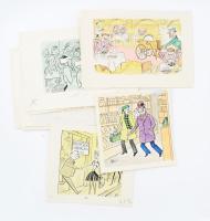 Szegő Gizi (1902-1985): össz. 12 db karikatúra. Tus, akvarell, papír, mindegyik jelzett és hátoldalá...