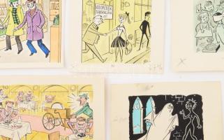 Szegő Gizi (1902-1985): össz. 12 db karikatúra. Tus, akvarell, papír, mindegyik jelzett és hátoldalá...