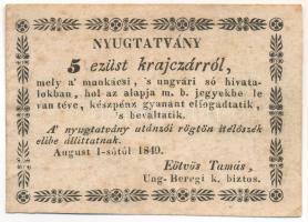 Munkács 1849. 5kr nyugtatvány T:F Adamo MUN-1.2