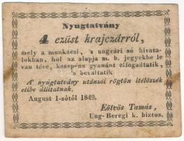 Munkács 1849. 4kr nyugtatvány T:F foltos Adamo MUN-1.1