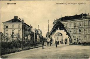 1921 Temesvár, Timisoara; Andrássy út, Városligeti bejárat / street, park entry (EK)