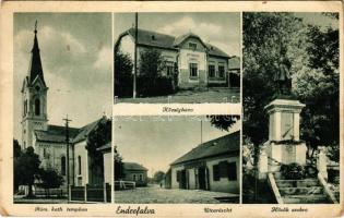 1941 Endrefalva (Nógrád), Római katolikus templom, Községháza, Hősök szobra, emlékmű, utca, Hangya szövetkezet üzlete (Rb)