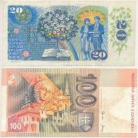 Szlovákia 1993. (1988) 20K csehszlovák bankjegy szlovák bélyeggel felülbélyegezve + 2001. 100K T:F
...