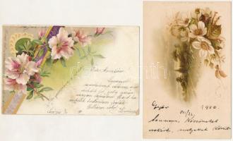 2 db RÉGI virágos litho üdvözlő motívum képeslap / 2 pre-1945 flower greeting motive postcards , litho