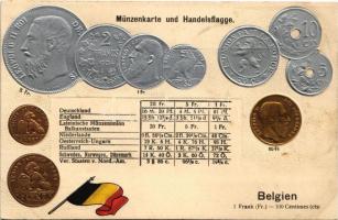 Belgien - Münzenkarte und Handelsflagge / Belgium - Dombornyomott érmék és zászló / Belgium - Embossed coins and flag (lyuk / pinhole)