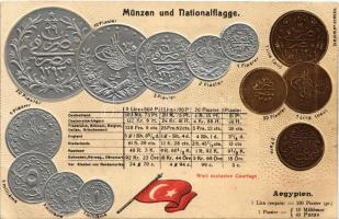 Aegypten - Münzenkarte und Nationalflagge / Egyiptom - Dombornyomott érmék és zászló / Egypt - Embossed coins and flag (lyukak / pinholes)