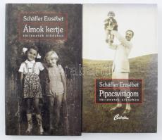 Schaffer Erzsébet: Pipacsvirágok + Álmok kertje. 2000-2013, kartonált papírkötés, papír védőborítóval, mindkettő a szerző által DEDIKÁLT.