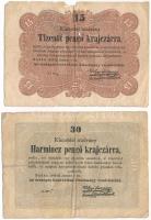 1849. 15kr + 30kr T:VG fo. , papírhiány Adamo G102, G103