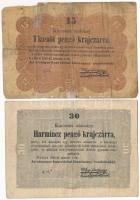 1849. 15kr + 30kr T:VG ragasztott Adamo G102, G103