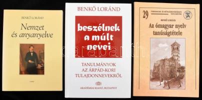 Benkő Lóránd 3 darab könyve: Beszélnek a múlt nevei, Nemzet és anyanyelve, Az ómagyar nyelv tanúságtétele. Mindegyik a szerző által dedikált.