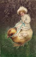 Easter chick riding litho