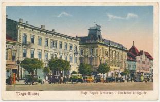 1940 Marosvásárhely, Targu Mures; Piata Regele Ferdinand / Ferdinánd király tér, autók, Transilvania szálloda / square, automobiles, hotel + &quot;1940 Marosvásárhely visszatért&quot; So. Stpl (fl)