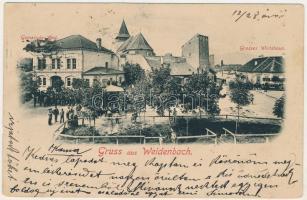 1903 Vidombák, Weidenbach, Ghimbav (Brassó); Gemeinde Amt, Grosses Wirtshaus / Községháza, Nagy vendéglő / town hall, restaurant