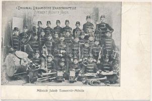 Temesvár, Timisoara; I. Original Ungarische Knabenkapelle. Dirigent Münich Jakob Mihála / Első magyar fiúzenekar, Münich Jakab karmester Ferencvárosból / 1st Hungarian original boy music band, conductor Jakab Münich from Mehala (vágott / cut)